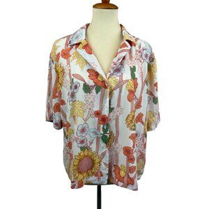 Milano Floral Print Short Sleeve Button-Up Blouse Womens XL